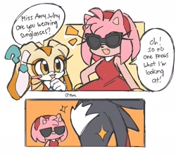 Size: 2001x1750 | Tagged: safe, artist:jaxhyden, amy rose, cream the rabbit, shadow the hedgehog, amy x shadow, comic, english text, meme, shipping, sparkles, speech bubble, straight, sunglasses, trio