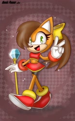 Size: 1078x1743 | Tagged: safe, artist:nonicpower, tiara boobowski, abstract background, looking at viewer, signature, smile, solo, sonic x-treme, standing