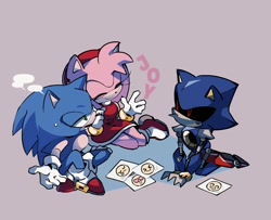 Size: 2048x1666 | Tagged: safe, artist:merry_bongbong, amy rose, metal sonic, sonic the hedgehog, robot, trio