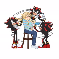 Size: 2048x2048 | Tagged: safe, artist:hanibananeez, maria robotnik, shadow the hedgehog, duo, hairband, hairbrush