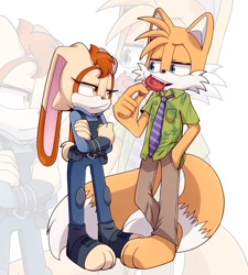 Size: 1846x2048 | Tagged: safe, artist:_ra_fox_, cream the rabbit, miles "tails" prower, judy hopps, nick wilde, zootopia