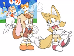 Size: 2048x1555 | Tagged: safe, artist:_ra_fox_, cream the rabbit, miles "tails" prower, gender swap, shipping, taiream