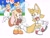 Size: 2048x1555 | Tagged: safe, artist:_ra_fox_, cheese (chao), cream the rabbit, miles "tails" prower, chao, fox, rabbit, clothes, female, fully clothed, gender swap, male, shipping, straight, taiream, trio