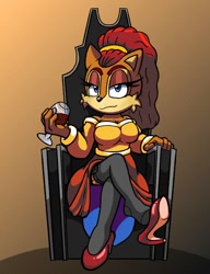 Size: 816x1064 | Tagged: suggestive, artist:gordondestroyer, lady alicia acorn, chipmunk, female, solo, throne, wine glass