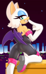 Size: 1885x3000 | Tagged: suggestive, artist:whygena-draws, rouge the bat, bat, city, female, solo