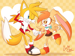 Size: 3200x2400 | Tagged: safe, artist:luckyclau, cream the rabbit, miles "tails" prower, fox, rabbit, clothes, cream x tails, duo, shipping, straight