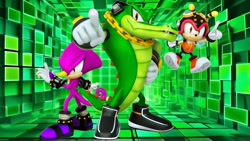 Size: 1920x1080 | Tagged: safe, artist:soniclover82, charmy bee, espio the chameleon, vector the crocodile