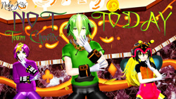 Size: 1192x670 | Tagged: safe, artist:petite-neko-kitsune, charmy bee, espio the chameleon, vector the crocodile, human, humanized, mmd
