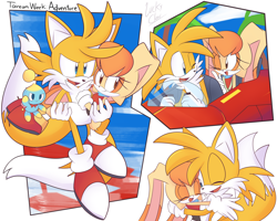 Size: 5000x4000 | Tagged: safe, artist:luckyclau, cheese (chao), cream the rabbit, miles "tails" prower