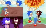 Size: 4096x2499 | Tagged: safe, artist:blahlahblash, shadow the hedgehog, sonic the hedgehog, sonic x shadow generations, 2024, classic sonic, comic, daytime, english text, outdoors, speech bubble, trio