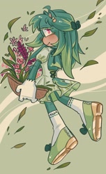 Size: 2048x3370 | Tagged: safe, artist:somemismatchedsocks, amy rose, 2025, basket, color swap, flower, green amy, holding something, solo