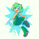 Size: 1917x1920 | Tagged: safe, artist:chocobunnans, amy rose, 2025, blushing, color swap, green amy, simple background, smile, solo