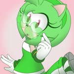 Size: 1600x1600 | Tagged: safe, artist:veronicarubellite, amy rose, 2025, color swap, four leaf clover, green amy, pink background, riders outfit, simple background, solo, sonic riders, sunglasses