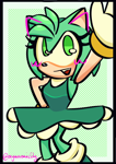 Size: 2480x3508 | Tagged: safe, artist:oxymoronicfly, amy rose, 2025, arm up, color swap, green amy, signature, simple background, smile, solo