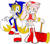 Size: 949x842 | Tagged: safe, artist:kelcaroo92, amy rose, cream the rabbit, miles "tails" prower, sonic the hedgehog, fox, rabbit, cosplay, dress, hammer