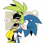 Size: 2048x2048 | Tagged: safe, artist:butterrrmoth, sonic the hedgehog, surge the tenrec, hedgehog, tenrec, duo, female, hugging, male, shipping, sonurge, straight