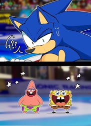 Size: 1495x2048 | Tagged: safe, artist:ialehlg, sonic the hedgehog, patrick star, sonic racing crossworlds, spongebob squarepants