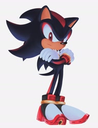 Size: 1266x1648 | Tagged: safe, artist:amanotoo, shadow the hedgehog, sonic adventure 2, 2023, arms folded, looking at viewer, simple background, solo, standing, white background