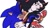 Size: 1308x735 | Tagged: suggestive, artist:amanotoo, shadow the hedgehog, sonic the hedgehog, 2023, duo, gay, grin, lidded eyes, looking at each other, shadow x sonic, shipping, simple background, smile, soap shoes, white background