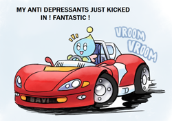 Size: 1020x720 | Tagged: safe, artist:cityrun, chao, 2023, car, driving, english text, grey background, neutral chao, simple background, solo