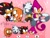 Size: 2048x1536 | Tagged: safe, artist:playjeansora, espio the chameleon, shadow the hedgehog, tangle the lemur, tikal, abstract background, arm around shoulders, arms folded, blushing, espio x tangle, frown, looking away, open smile, shadikal, smile, smiling at them, wink, winking at them