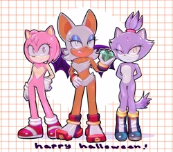 Size: 2048x1803 | Tagged: safe, artist:lolaluflores, amy rose, blaze the cat, rouge the bat