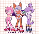 Size: 2048x1803 | Tagged: safe, artist:lolaluflores, amy rose, blaze the cat, rouge the bat, bat, cat, hedgehog, female, nudity, trio