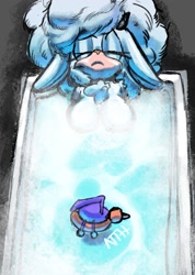 Size: 1037x1458 | Tagged: suggestive, artist:n_t_h1, lanolin the sheep, wisp, bathtub, steam