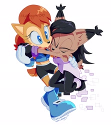 Size: 1820x2048 | Tagged: safe, artist:ls1389, nicole the hololynx, sally acorn, nicole x sally, shipping