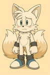 Size: 1024x1536 | Tagged: safe, ai art, miles "tails" prower, arctic fox, frown, gloves off, species swap