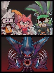 Size: 2200x2970 | Tagged: safe, artist:_karl0_, amy rose, metal sonic, surge the tenrec, tangle the lemur