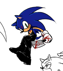 Size: 678x761 | Tagged: safe, artist:rodka_sth, sonic the hedgehog, 2025, blood, blood on face, knife, overalls, simple background, solo, white background