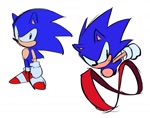 Size: 1256x992 | Tagged: safe, artist:rodka_sth, sonic the hedgehog, 2024, classic sonic, running, simple background, solo, standing, super peel-out, white background