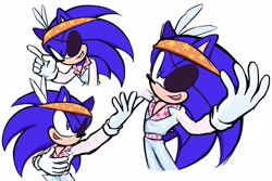 Size: 2048x1370 | Tagged: safe, artist:rodka_sth, sonic the hedgehog, 2024, cosplay, eyepatch, simple background, solo, white background, yakuza (series)