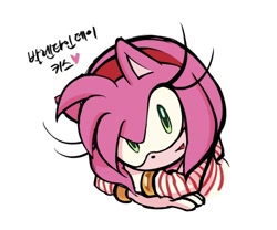 Size: 748x622 | Tagged: safe, artist:rodka_sth, amy rose, 2024, heart, korean text, simple background, solo, white background