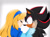 Size: 4190x3118 | Tagged: safe, artist:gaiamoonflayer, maria robotnik, shadow the hedgehog, hedgehog, human, sonic x shadow generations, 2024, duo, eyes closed, female, ghost, hands on another's face, holding another's face, male, mouth open, signature, simple background, smile, sweatdrop, tan skin, white background