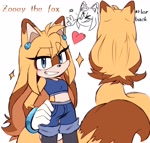 Size: 2162x2067 | Tagged: safe, artist:_ra_fox_, zooey the fox, fox, character name, clothes, female, fur markings, heart, solo, sparkles