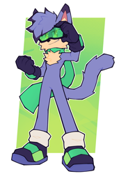 Size: 1728x2524 | Tagged: safe, artist:wikipixel, oc, oc:miles the cat, cat, flat colors, goggles, looking offscreen, oc only, outline, scarf, ski goggles, smile, solo, standing