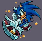 Size: 2048x1967 | Tagged: safe, artist:jojoleafy1234, sonic the hedgehog, 2025, grey background, looking at viewer, pointing, posing, redraw, redraw challenge, simple background, smile, star (symbol)