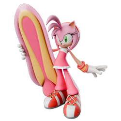 Size: 2048x2048 | Tagged: safe, artist:sonicridersrevo, amy rose, 2025, 3d, extreme gear, holding something, looking at viewer, simple background, smile, smiling at viewer, solo, sonic riders, sonic riders evo, standing, transparent background