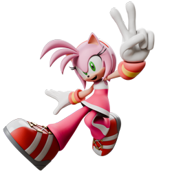 Size: 2048x2048 | Tagged: safe, artist:sonicridersrevo, amy rose, 2025, 3d, mid-air, mouth open, open smile, simple background, smile, smiling at viewer, solo, sonic riders, sonic riders evo, transparent background, v sign