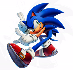 Size: 2048x1967 | Tagged: safe, artist:thatbirdguy_, sonic the hedgehog, 2025, posing, redraw, redraw challenge, simple background, smile, smiling at viewer, solo, white background