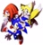 Size: 736x764 | Tagged: safe, artist:syesye996, knuckles the echidna, miles "tails" prower, sonic the hedgehog, looking at viewer, mid-air, simple background, smile, smiling at viewer, team sonic, treads, trio, white background