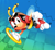 Size: 1620x1500 | Tagged: safe, artist:artisyone, charmy bee, bee, sonic origins, 2022, abstract background, classic charmy, classic style, holding something, lineless, looking at viewer, male, ring, signature, smile, smiling at viewer, solo