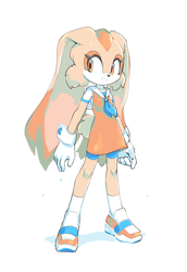 Size: 4774x6947 | Tagged: safe, artist:tysontan, cream the rabbit, 2022, aged up, looking back, looking offscreen, older, shadow (lighting), simple background, smile, solo, standing, teenager, white background