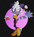 Size: 711x786 | Tagged: safe, artist:miamphant, tangle the lemur, 2018, abstract background, beanbrows, mouth open, open smile, smile, solo, standing