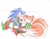 Size: 776x600 | Tagged: safe, artist:milestailsprower-007, miles "tails" prower, sonic the hedgehog, fox, hedgehog, 2004, blushing, candy cane, christmas, christmas outfit, crouching, crying, duo, eyes closed, food, looking at them, male, outdoors, scarf, smile, snow, tears, traditional media, winter, winter outfit