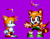 Size: 280x220 | Tagged: safe, artist:igjh, marine the raccoon, miles "tails" prower, fox, raccoon, sonic mania, 2021, classic sonic (universe), classic tails, color palette, duo, female, male, mouth open, open smile, pixel art, purple background, simple background, smile, smiling at viewer, solo focus, sprite, style emulation