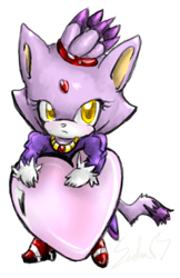 Size: 240x371 | Tagged: safe, artist:rainbow-ribbon, blaze the cat, 2009, blazebetes, cute, eyelashes, frown, heart, holding something, looking at viewer, signature, simple background, solo, standing, transparent background