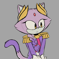 Size: 2048x2048 | Tagged: safe, artist:joopitor, blaze the cat, 2024, alternate outfit, alternate universe, au:renegade, eyelashes, frown, grey background, looking offscreen, simple background, solo